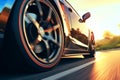 Sport car on the road with motion blur background. 3d rendering Royalty Free Stock Photo