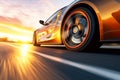 Sport car on the road with motion blur background. 3d rendering Royalty Free Stock Photo