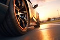 Sport car on the road with motion blur background. 3d rendering Royalty Free Stock Photo