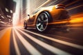 Sport car on the road with motion blur background. 3d rendering Royalty Free Stock Photo