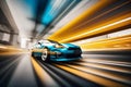 Sport car on the road with motion blur background. 3d rendering Royalty Free Stock Photo