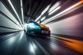 Sport car on the road with motion blur background. 3d rendering Royalty Free Stock Photo