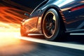 Sport car on the road side view with motion blur background. 3d rendering Royalty Free Stock Photo