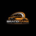 Sport car with tachometer logo. Auto performance logo Royalty Free Stock Photo