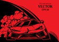 Sport car vector illustration. Drift show elements. Poster advertising for cars, motor racing