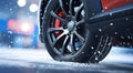 Sport Car Wheel Detail on Icy Winter Road. Generative ai