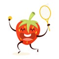 Sport carrot training with hula-hoop. Vegetable with face, Royalty Free Stock Photo