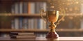 award bokeh gold competition library champion prize celebration cup trophy. Generative AI.