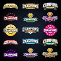 Sport champion or champions league emblem typography set.