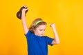 Sport child workout. Child exercising with kettlebell. Sporty child with dumbbell. Fit kids training. Royalty Free Stock Photo