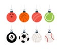 Sport Christmas balls set. Christmas set with sport baseball, basketball, football, tennis, cricket, soccer, volleyball, bowling,