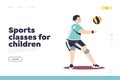 Sport classes for kids concept of landing page with boy playing volleyball match Royalty Free Stock Photo