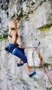 Sport climbing outdoors.