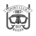 Sport club deep diving 1967 vintage logo. Black and white vector Illustration