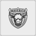 Sport club emblems with bull. Maverick. Print design for t-shirt. Royalty Free Stock Photo