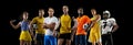 Sport collage. Tennis, soccer and american football, basketball players posing isolated on dark studio background. Royalty Free Stock Photo