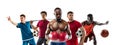 Sport collage. Basketball, soccer football, golf, boxing players posing isolated on white studio background. Royalty Free Stock Photo
