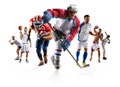 Sport collage boxing soccer american football basketball baseball ice hockey etc