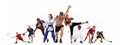 Sport collage about boxing, soccer, american football, basketball, ice hockey, fencing, jogging, taekwondo, tennis Royalty Free Stock Photo