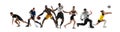 Sport collage. Hockey, soccer football, volleyball, floorball, fitness and basketball players in motion isolated on Royalty Free Stock Photo