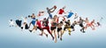 Sport collage about kickboxing, soccer, american football, basketball, ice hockey, badminton, taekwondo, tennis, rugby Royalty Free Stock Photo