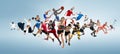 Sport collage about kickboxing, soccer, american football, basketball, ice hockey, badminton, taekwondo, tennis, rugby Royalty Free Stock Photo