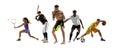 Sport collage. MMA, tennis, soccer football, baseball, basketball players posing isolated on white studio background. Royalty Free Stock Photo