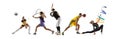 Sport collage. Tennis, baseball, basketball players and rhythmic gymnastics posing isolated on white studio background. Royalty Free Stock Photo