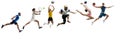 Sport collage. Tennis, basketball, american football, volleyball, gymnastics, running men and women in motion Royalty Free Stock Photo