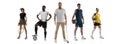 Sport collage. Tennis, fitness, soccer football, boxing, golf, hockey players posing isolated on white studio background Royalty Free Stock Photo