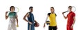 Sport collage. Tennis, volleyball, basketball players posing isolated on white studio background. Royalty Free Stock Photo