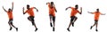 Sport collage. Young professional male runner in motion isolated over white background. Flyer