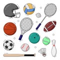 Sport collection icons. sports with color. doodle icons