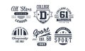 Sport college club logo design set, vintage premium championship, sport club emblem or badge vector Illustration