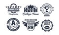 Sport college team logo design set, vintage premium sport club emblem or badge vector Illustration