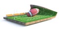 American football field on a piece of ground isolation on a white background. 3d illustration