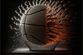 Sport concept. Basketball. Scoring basket with black background and empty space. Generative AI