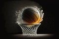 Sport concept. Basketball. Scoring basket with black background and empty space. Generative AI