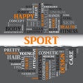 SPORT concept related words in tag round cloud, vector