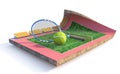 Sport concept. Tennis field on a piece of ground isolation on a white background