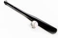 Sport Concepts. Full Length Closeup of Brown Wooden Baseball American Bat Along With Leather Ball Placed Together Over White