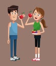 sport couple apple diet