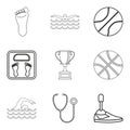 Sport doctor icons set, outline style