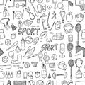 Sport doodle background seamless pattern. Drawing vector illustration hand drawn eps10 Royalty Free Stock Photo