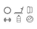 Sport elements icons set. Items and equipment for sports, a functional drink for gaining muscle mass Royalty Free Stock Photo