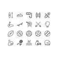 Sport Equipment flat line icons set. Sports Games Equipment  and activities. Simple flat vector illustration for store, web site Royalty Free Stock Photo