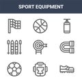 9 sport equipment icons pack. trendy sport equipment icons on white background. thin outline line icons such as football shoes,