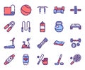 Sport equipment linear color vector icons set