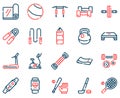 Sport equipment linear color vector icons set