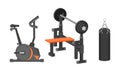 Sport Equipment with Punching Bag and Cycle Ergometer Vector Set Royalty Free Stock Photo